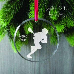 Personalized GLASS Lacrosse Player Ornament * Lacrosse * Round Glass Ornament * Sun Catcher * Keepsake Christmas Ornament * Xmas Decoration