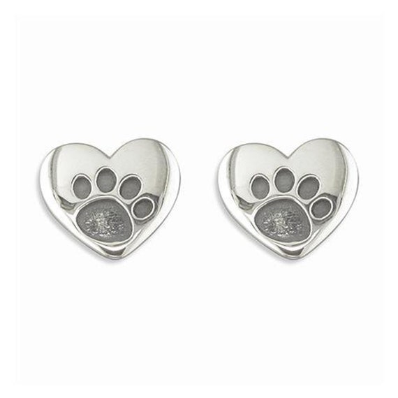 Sterling Silver Heart Paw Stud Earrings Sterling Silver Heart Paw Stud Earrings