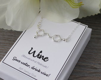 Sterling Silver Red Wine Molecule Necklace * Resveratrol Molecule * Science Chemistry Geek Jewelry * Wine Lover Gift * Formula Necklace