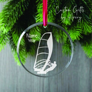 Personalized GLASS Windsurfing Ornament * Round Glass Ornament * Sun Catcher *  Customized Keepsake Ornament * Windsurfer Ornament