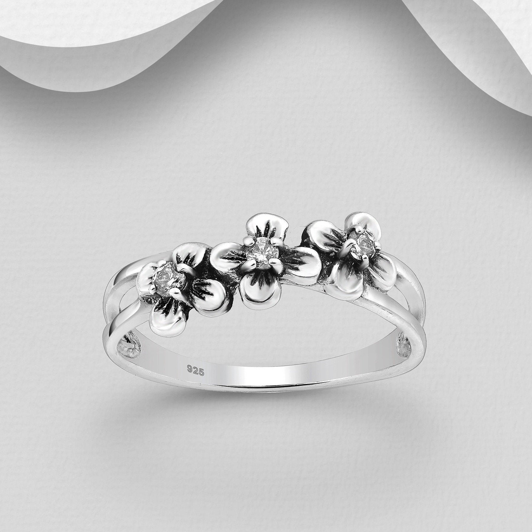 Sterling Silver Flower Blossom Ring * Triple Flower Ring