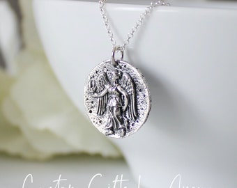 Sterling Silver Greek Victory Necklace * Goddess and Angel of Victory * Greek Jewelry * Coin Necklace