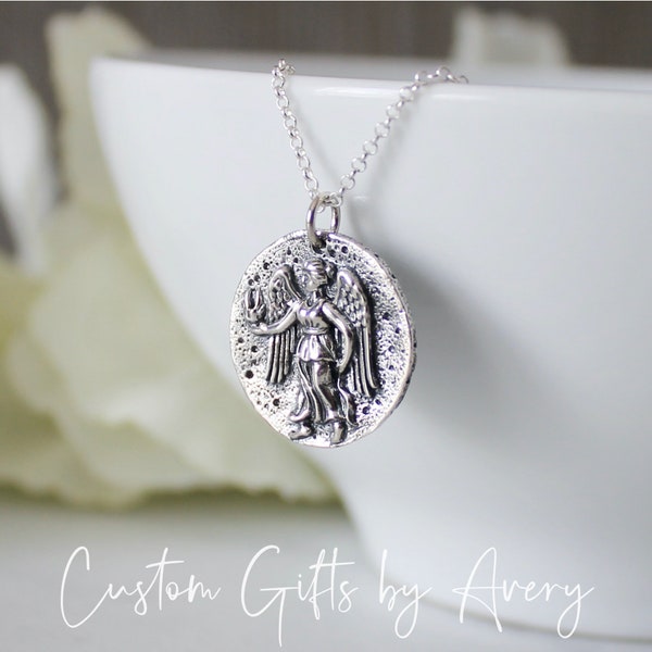 Sterling Silver Greek Victory Necklace * Goddess and Angel of Victory * Greek Jewelry * Coin Necklace