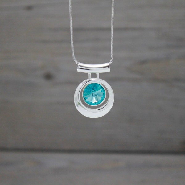 Light Turquoise Rivoli Swarovski Pendant with Silver Snake Chain; Crystal Jewelry; Crystal Necklace; Blue; Bridal Jewelry; Crystal Pendant