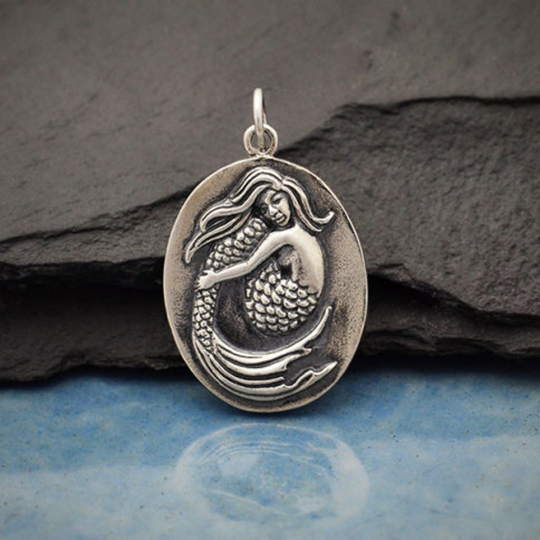 Sterling Silver Mermaid Necklace Mermaid Medallion Pendant Sea Siren