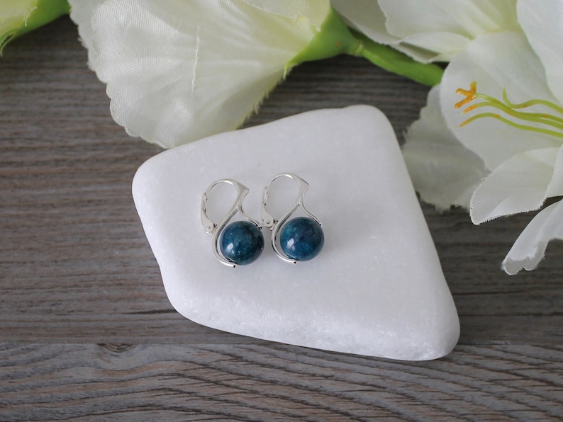Lever Back Earrings Apatite Gemstone Sterling Silver European Rose Gold 24 Kt Gold Blue Blue Apatite Earrings BOHO