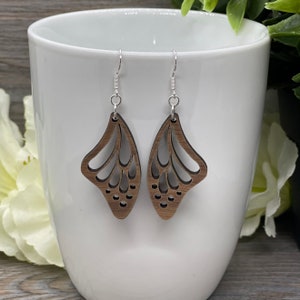 Butterfly Earrings * Sterling Silver or Stainless Steel * Butterfly Wing Earrings * Walnut Wood Earrings *Lightweight * Hypoallergenic