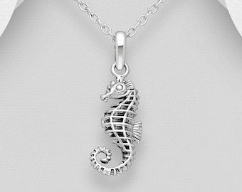Sterling Silver Seahorse Pendant Necklace * Sea Horse Charm * Beach Ocean Jewelry