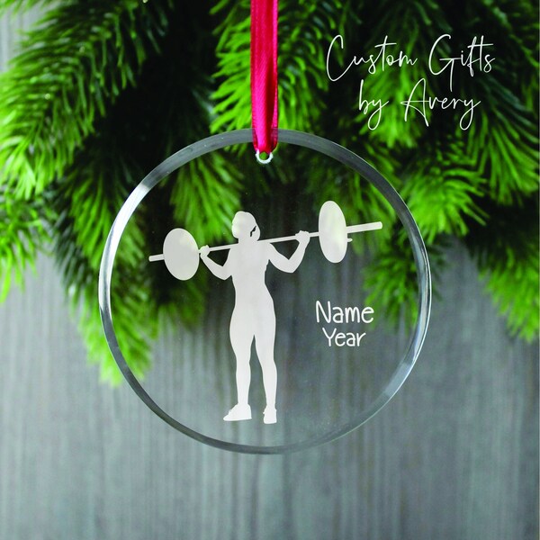 Personalized GLASS Female Crossfit Ornament * Weight Lifting * Round Glass Ornament *  Keepsake Christmas Ornament * Weightlifting * XFit