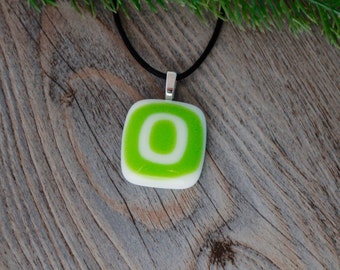 Light Green and White Square Fused Glass Pendant with Satin Necklace; Fused Glass Jewelry; Modern; Unique Glass Treasures