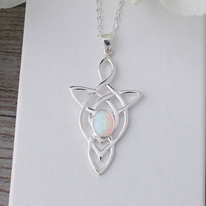 Opal & Sterling Sterling Silver Celtic Knot Work Necklace * Birthstone Jewelry * Infinity knot * Motherhood Knot * Boho * Elvin *