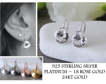 Round Swarovski Crystal Earrings * Bella Inspired * 12mm * Crystal Clear * Diamond * Sterling Silver *Platinum * 18kt Rose Gold * 24kt Gold