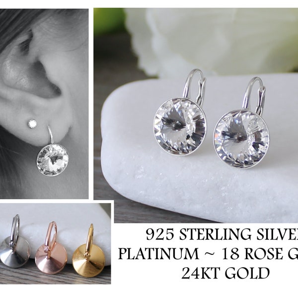 Round Swarovski Crystal Earrings * Bella Inspired * 12mm * Crystal Clear * Diamond * Sterling Silver *Platinum * 18kt Rose Gold * 24kt Gold