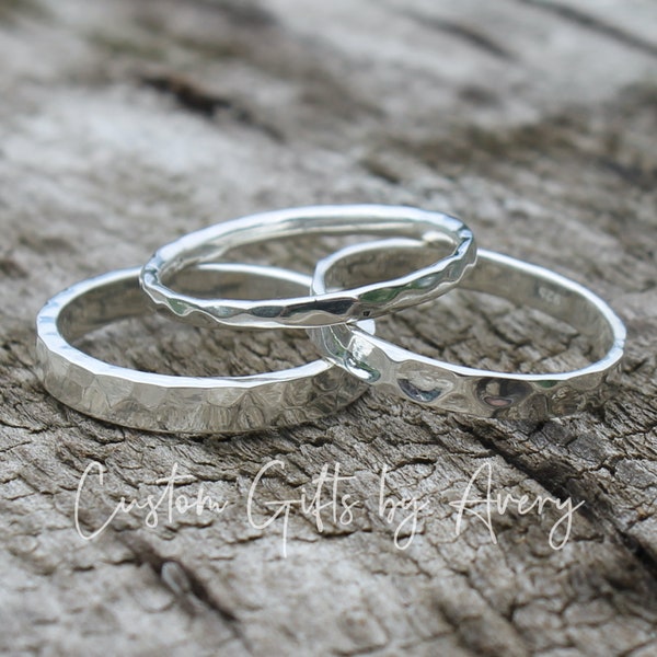 Sterling Silver Hammered Ring * Hammered Stacking Ring * 2mm 2.5mm 3mm Band * Minimalist Skinny