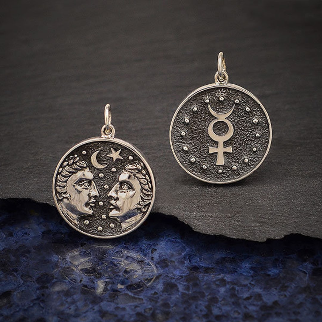 Sterling Silver Gemini Necklace Double Sided Coin Pendant Gemini Twins