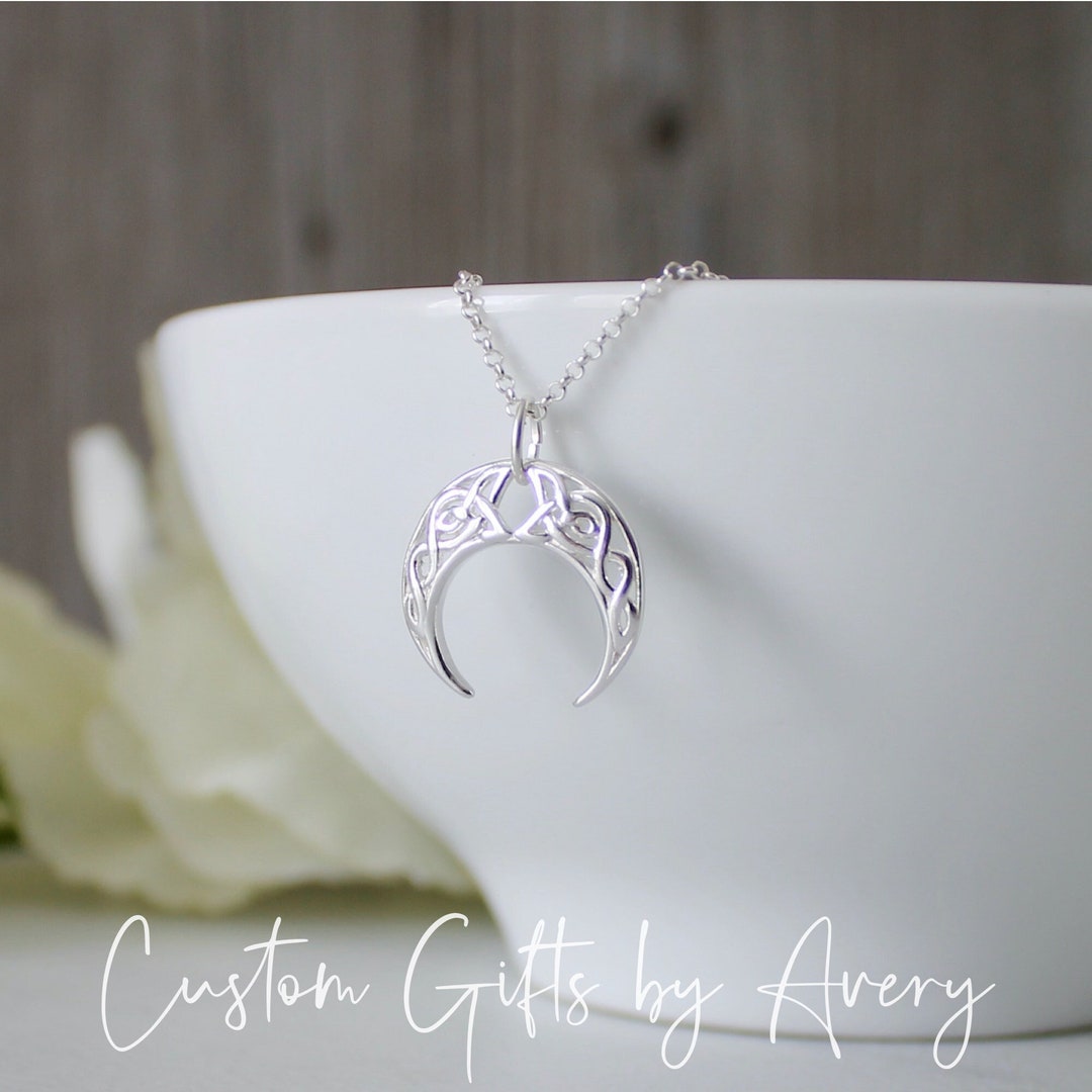 925 Sterling Silver Celtic Cresent Moon Necklace * Moon Pendant ...