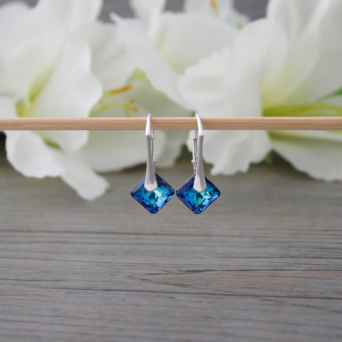 Bermuda blue swarovski crystal best sale earrings