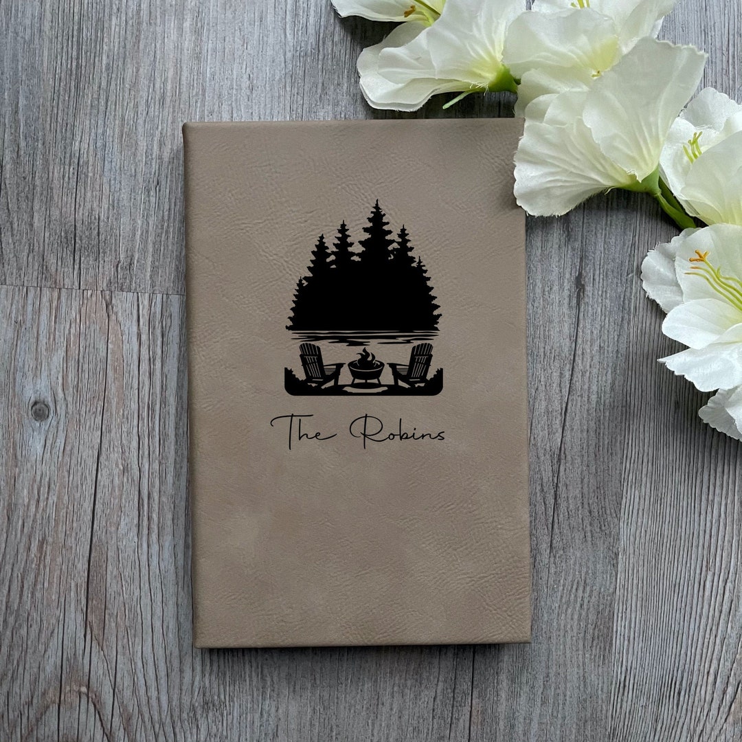 Personalized Cottage Guest Book Leather Journal Notebook Lake House