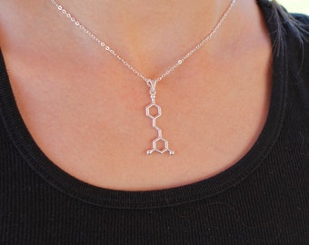 Sterling Silver Red Wine Resveratrol Molecule Necklace * Resveratrol * Science Chemistry Geek Jewelry * Wine Lover Gift * Formula Necklace