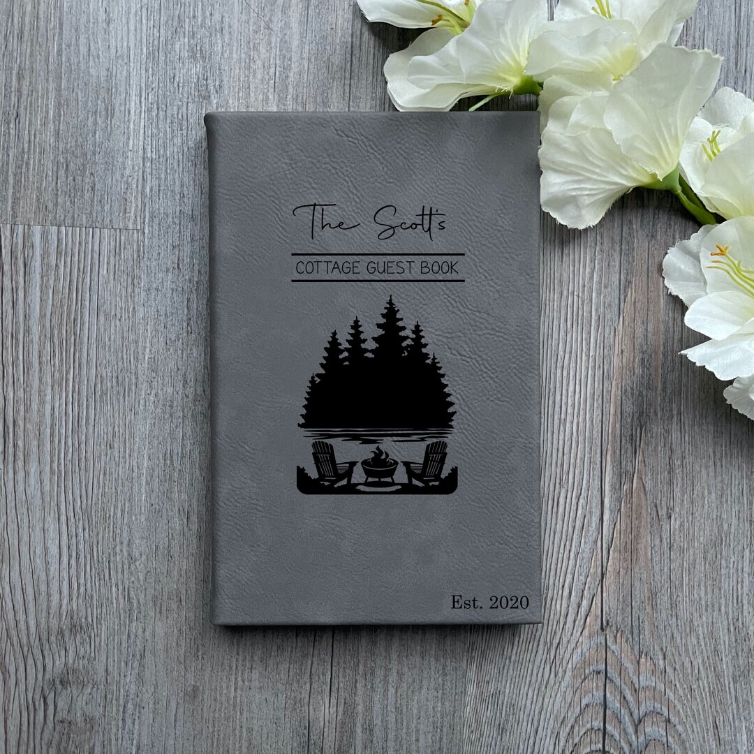 Personalized Cottage Guest Book Leather Journal Notebook Lake House