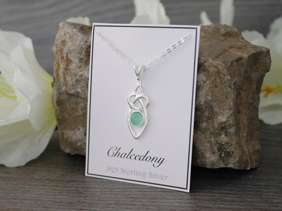 Aqua Chalcedony Necklace 925 Sterling Silver Celtic Knot Necklace  Bridesmaids Gift Gift for Her Ocean Water Beach Chakra 