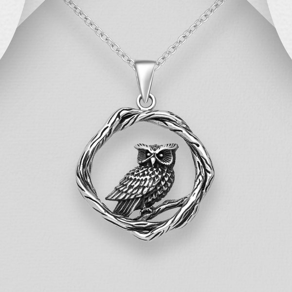 Sterling Silver Owl Necklace * Owl Pendant * Realistic Owl Necklace * Wisdom Knowledge Symbol * Graduation * Animal Spirit * Owl Lover