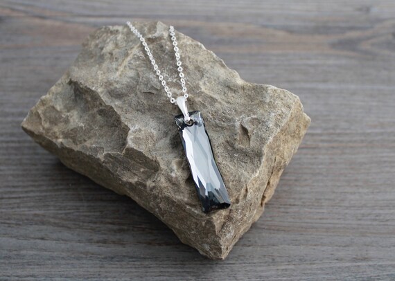 Grey Black Crystal Necklace Swarovski Crystal Pendant
