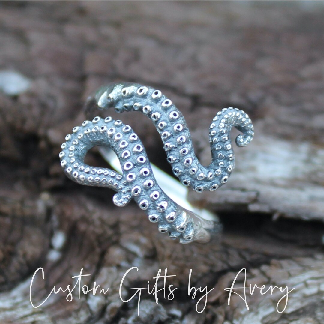 Octopus Ring Racer Sterling Silver Octopus Ring * Octopus Tentacle Ring * Adjustable Ring ...