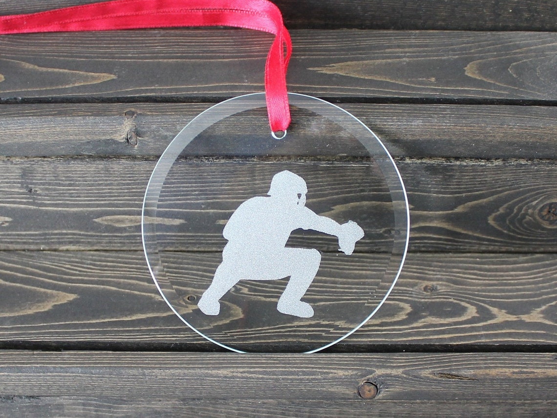 Back Catcher Ornament Baseball Catcher Round Glass Etsy