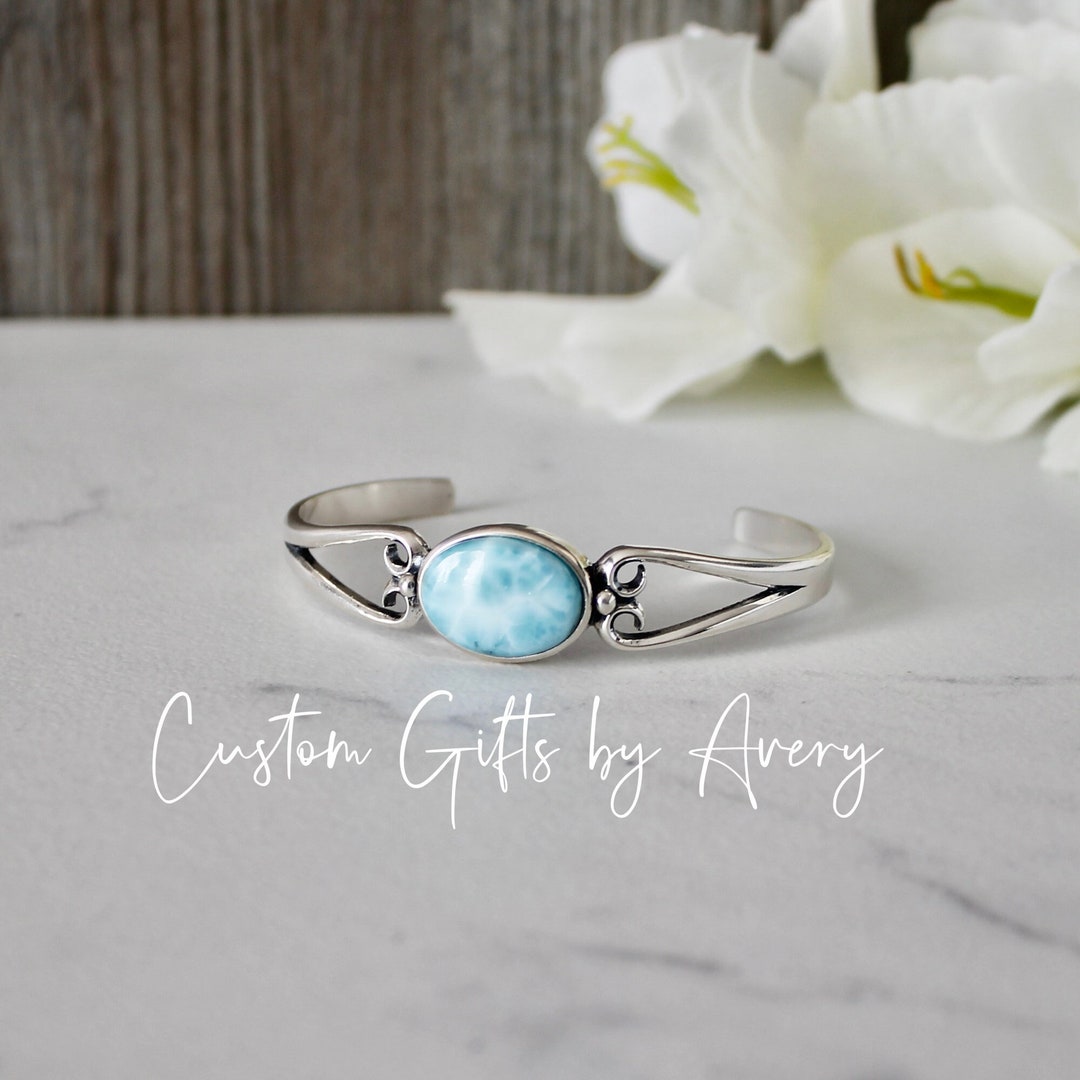 SOLID Sterling Silver Larimar Bracelet Natural Dominican Larimar ...