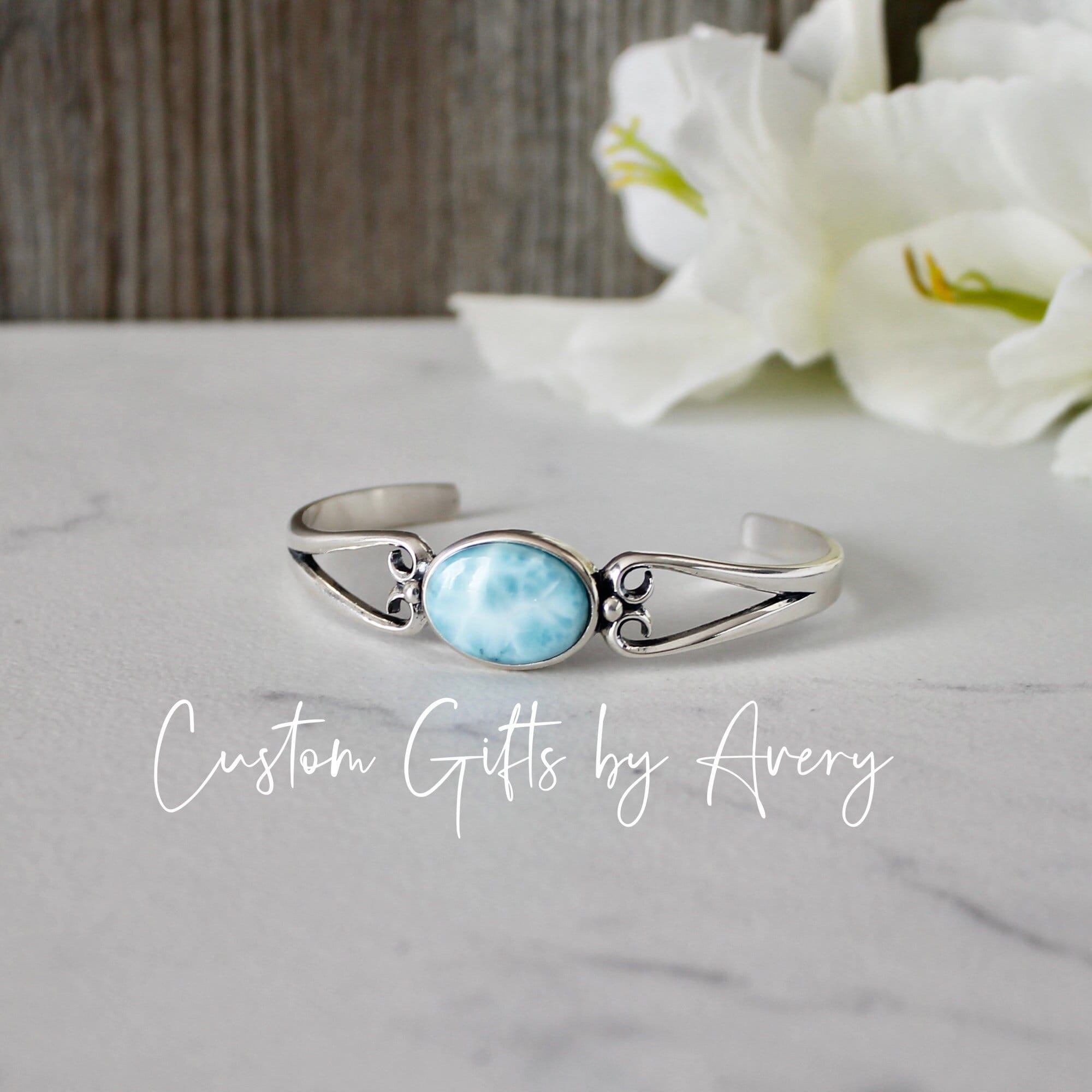 Bracelet Larimar en argent sterling massif Bracelet Larimar dominicain naturel Bracelet jonc en argent reglable Bracelet manchette Etsy France