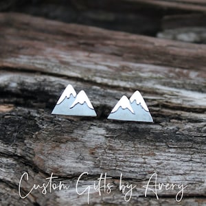 Sterling Silver Mountain Studs * Mountain Earrings * Snow Capped Mountain * Two Toned Silver * Wanderlust Stud * Mountains Are Calling