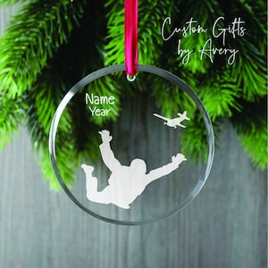 Personalized GLASSS Skydiving Ornament * Free Fall Ornament * Round Glass Christmas Ornament * Personalized Keepsake Gift * Jumping