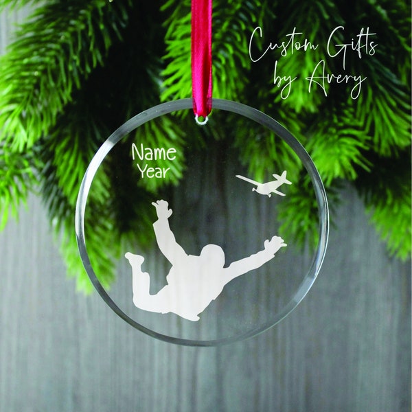 Personalized GLASSS Skydiving Ornament * Free Fall Ornament * Round Glass Christmas Ornament * Personalized Keepsake Gift * Jumping