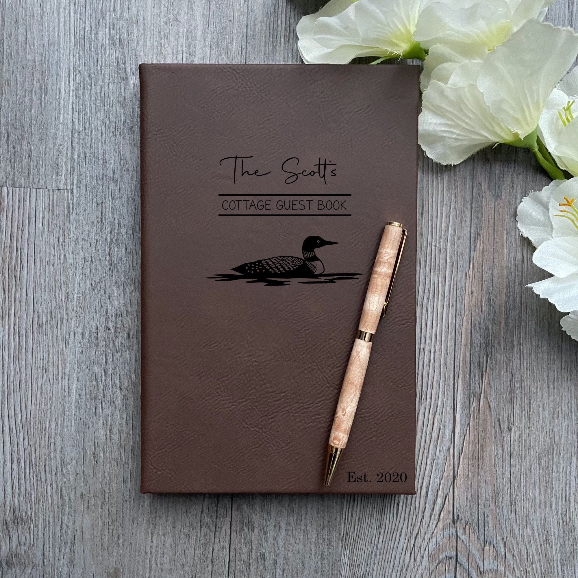 Personalized Cottage Guest Book Leather Journal Notebook Etsy