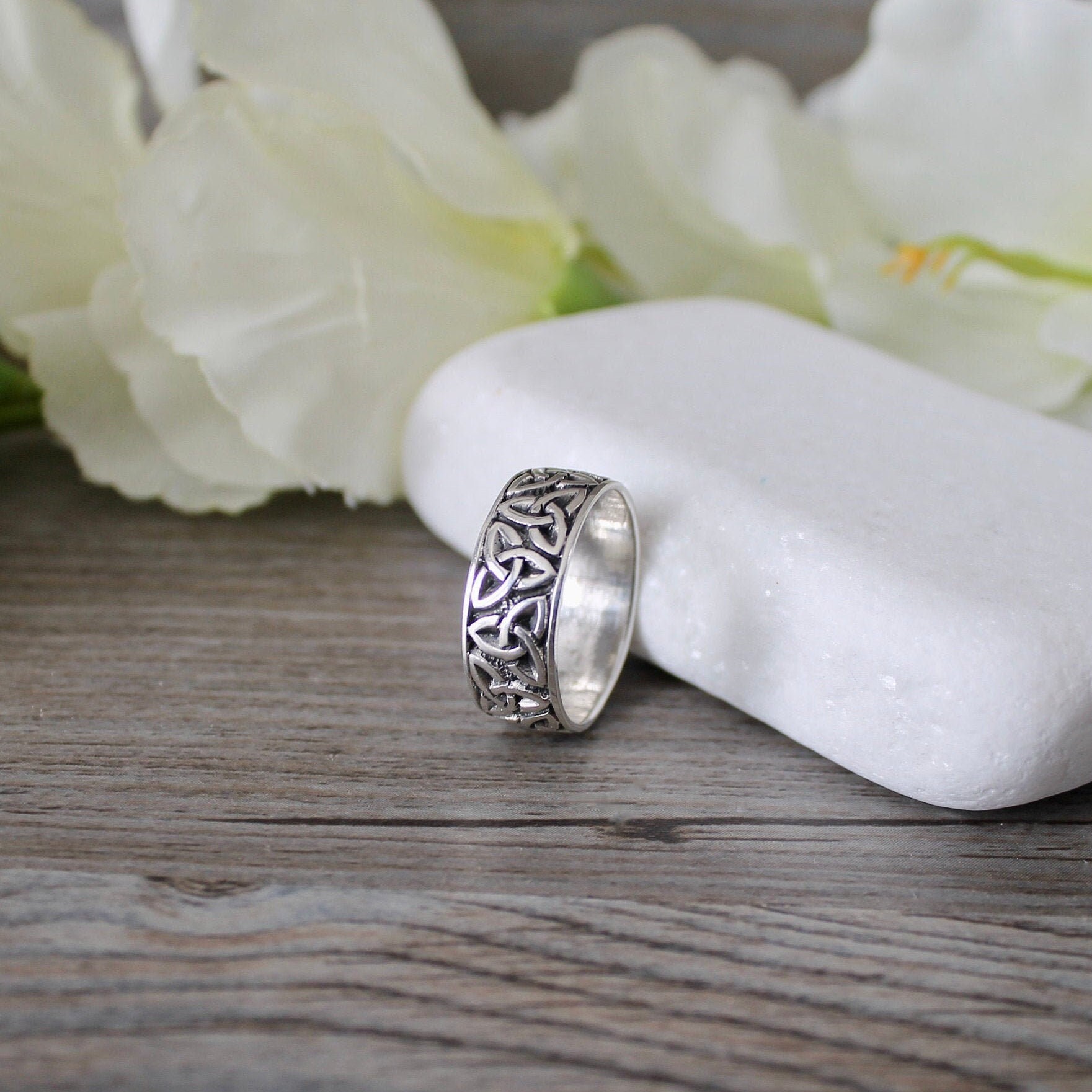 Sterling Silver Unisex 8mm Wide Band Celtic Weave Braided Spinner Ring Sterling Silver Unisex 8mm Wide Band Celtic Weave Braided Spinner Ring