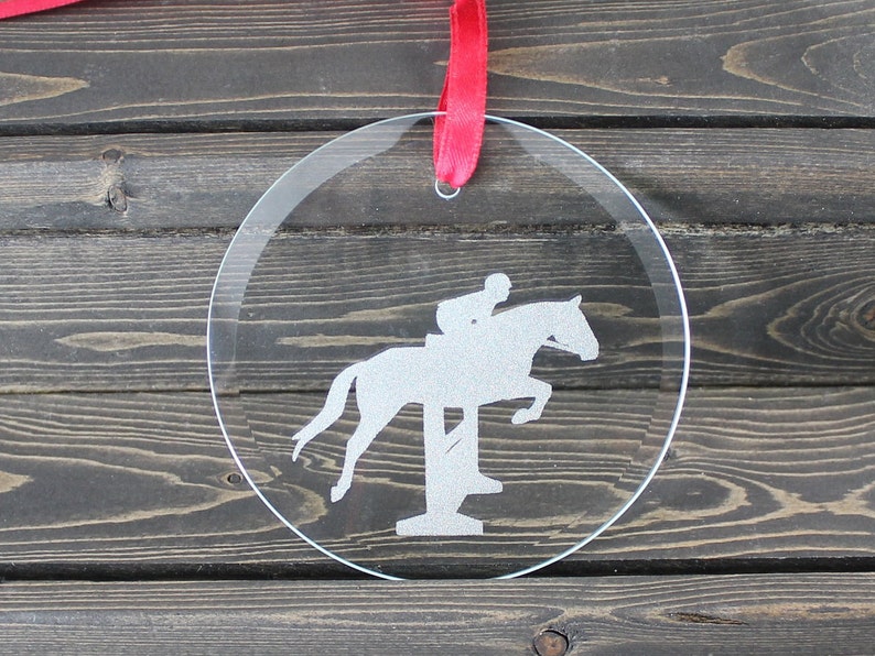 Horse Jumping Ornament  Horseback Rider  Round Glass image 1