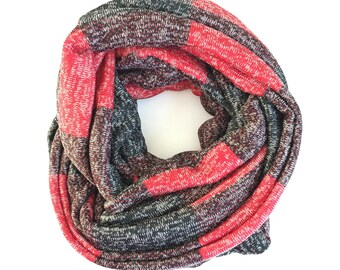 Red & Black Chequed Sweater Knit Infinity Scarf, red plaid scarf, knit scarf, red and black scarf, red circle scarf, warm scarf, red wrap