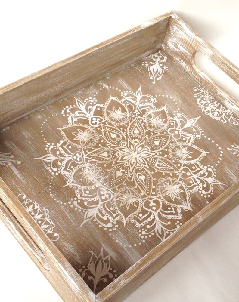 Bohemian serving tray Breakfast in bed tray Mandala art Indian Etsy
