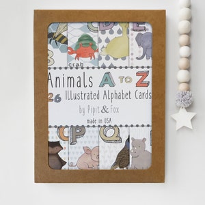 Cartões do alfabeto de animais - letras do alfabeto com ilustrações de animais do zoológico para a arte do seu berçário de animais ou arte de parede ABC para a decoração da sua sala de jogos