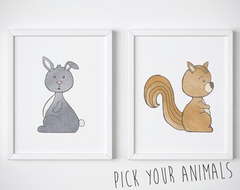 Woodland Nursery Art Print Set of 2 Forest Animals - Woodland Creatures for Your Woodland Nursery Decor, Forest Nursery Wall Art, Fox Print