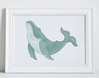 Humpback Whale Print - Humpback Whale Nursery Art Print for Ocean Nursery Decor, Nautical Nursery Wall Art, Ocean Art and Nursery Whale Art