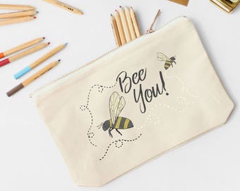 Canvas Pencil Bag for Kids - Personalized Gift for Kids, Bumble Bee Party or Bumble Bee Baby Shower Gift, Personalized Pouch for Women