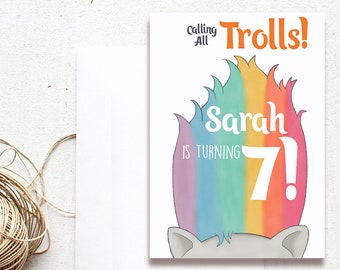 Trolls Invitations - Custom 5x7 Trolls Birthday Invitation for A Rainbow Trolls Birthday Party - Trolls Party Supplies FREE SHIPPING