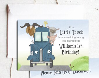 Little Blue Truck First Birthday Party Invitation - Customizable 5x7 - Baby Shower, Baby Boy Baby Girl Party, Beep Beep Beep FREE SHIPPING