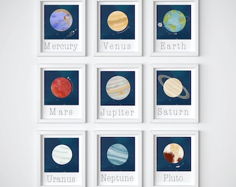 Space Nursery Decor Planet Prints - Set of 9 Prints for your Space Themed Nursery Art, Solar System Nursery or Outer Space Bedroom Decor