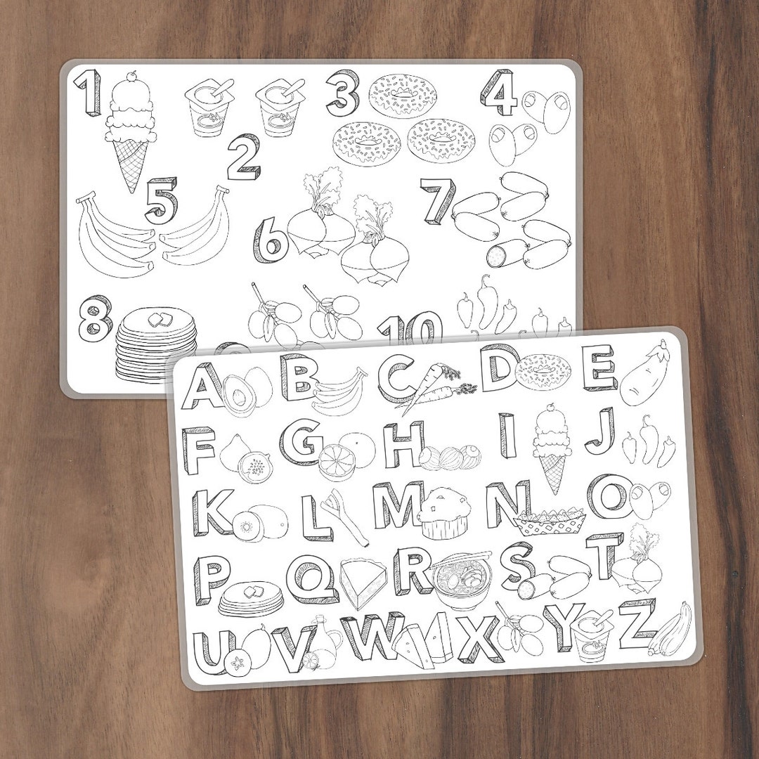 Kids Coloring Food Alphabet Placemat - Color Your Own Double Sided ...