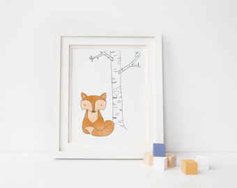 Fox Nursery Art - Woodland Animal Illustration Print for Your Woodland Nursery Decor