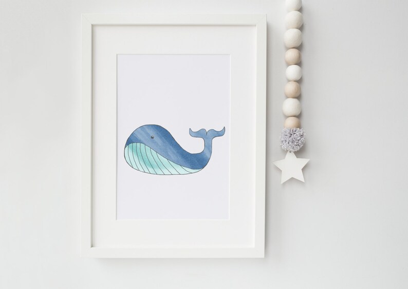 Nursery Whale Art Print Set of 3 Nautical Nursery Art featuring a Narwhal, Blue Whale Print and Baby Beluga for Your Ocean Nursery Decor image 3