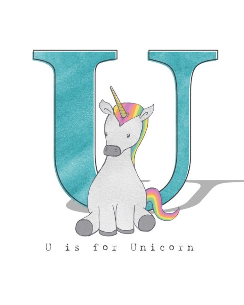 U is for Unicorn Mythical Creature Nursery Alphabet Print | Etsy